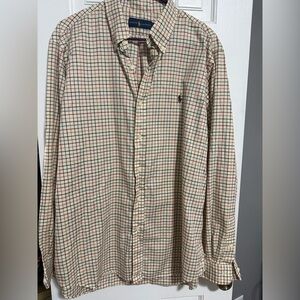 Ralph Lauren Beige Plaid Button Up Shirt Size XL